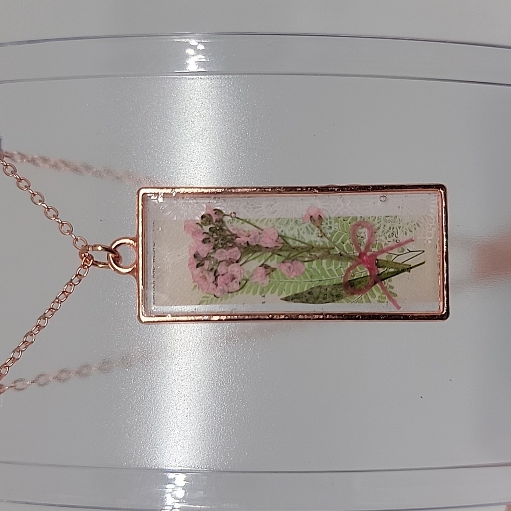 Pink Bouquet Rose Gold Resin Necklace